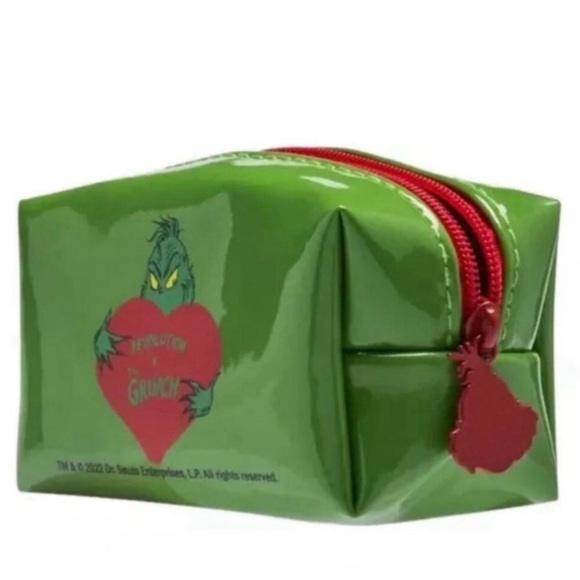 Dr. Seuss Handbags - Grinch x Revolution Collaborative | Limited | Green Heart Cosmetic Pouch Red Zip